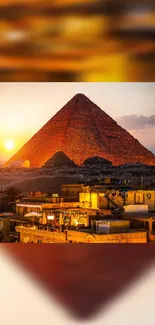 Sunset view over Giza Pyramid, showcasing vibrant orange hues.