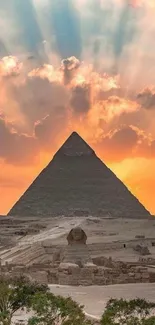 Great Pyramid with sunset rays in Egypt.