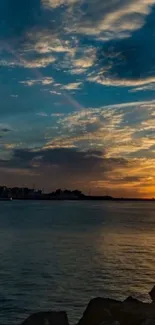 Beautiful sunset over the ocean with a dramatic sky.