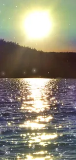 Stunning sunset over a sparkling lake with colorful reflections.