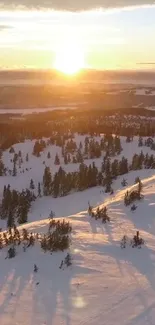 Sunset casting shadows over snowy mountain landscape.