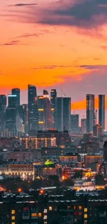 City skyline at vibrant sunset