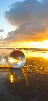 Sunset over water with reflective orb creating a tranquil and vibrant scene.