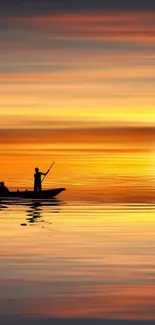 Serene sunset wallpaper with boat silhouette and calm water.