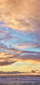 Vibrant sunset sky with clouds over the ocean.