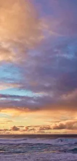 Colorful sunset sky over a calm ocean.