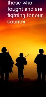 Silhouetted soldiers against a vibrant sunset, showcasing bravery and honor.