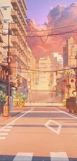 Anime street view at sunset with pastel and urban details.