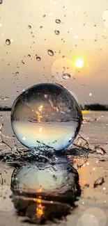 Vibrant sunset with water and crystal ball reflection.