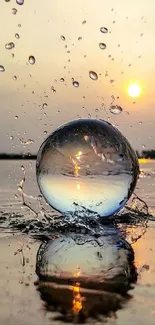 Sunset view with water splash reflecting serene beauty on lake.