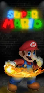 Super Mario mobile wallpaper with neon lights and vibrant colors.