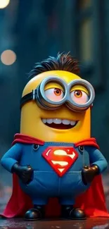 Super Minion in superhero costume mobile wallpaper.