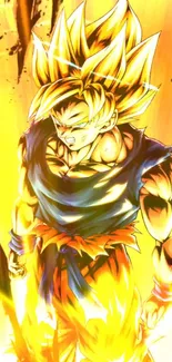 Super Saiyan anime character with golden energy aura.