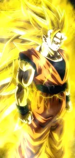 Super Saiyan character amid glowing yellow energy energy aura.