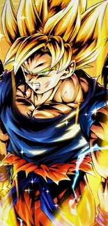 Dynamic Super Saiyan anime character with vibrant yellow aura.