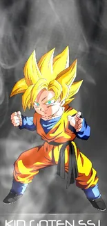 Super Saiyan Goten in dynamic pose against dark background.