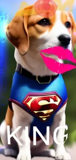 Beagle superhero with pink lips and a King caption.