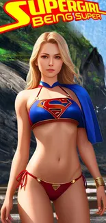 Supergirl in vibrant beach-themed digital art wallpaper.