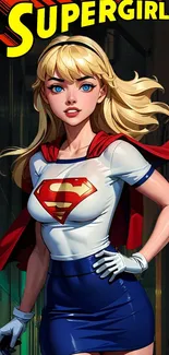 Supergirl mobile wallpaper with a bold and colorful superhero design.