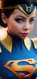 Superhero-themed mobile wallpaper in blue and gold.