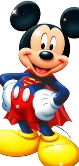 Cartoon mouse dressed as a superhero with a vibrant cape.