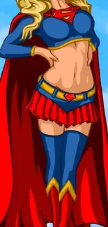 Superhero cartoon wallpaper with a cape.