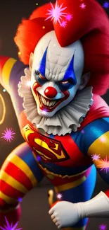 Vibrant superhero clown wallpaper with bold colors.