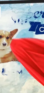 Corgi with red cape superhero theme wallpaper.