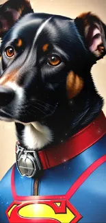 Superhero dog in vibrant suit wallpaper.