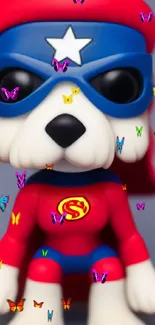 Cartoon superhero dog with mask and cape, vibrant colors.