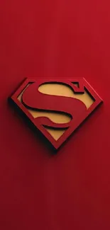 Superhero emblem on a bold red background.