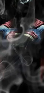 Superhero emblem with smoke effect on mobile wallpaper.