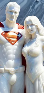 Superhero marble couple statue wallpaper with elegant design.