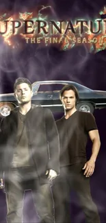 Supernatural Final Season wallpaper featuring main characters and classic car.