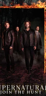 Supernatural wallpaper with characters and fiery forest.