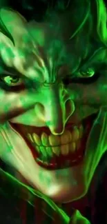 A sinister villain with a glowing green smile.