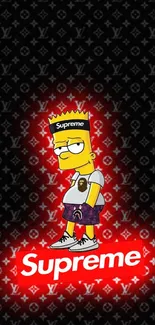 Stylish Supreme Bart wallpaper with a black and red background.