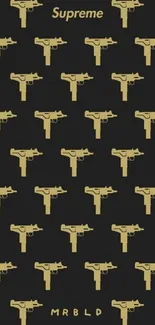 Supreme-inspired wallpaper with golden pistols on black.