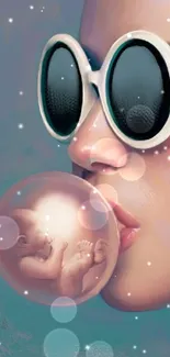 Surreal portrait with bubblegum and imaginative art scene.