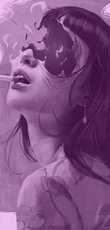 Surreal art wallpaper with woman and smoke in purple tones.