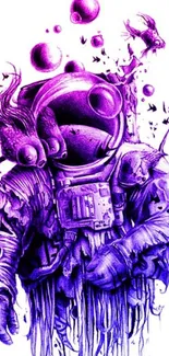 Surreal astronaut with purple cosmic elements in vibrant art design.