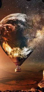 Surreal Earth as a hot air balloon in space.