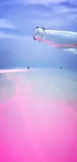 Surreal pink and blue beach wallpaper with abstract vibes for mobile phone.