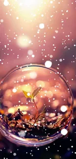 Surreal nature wallpaper with bubble and pink bokeh.