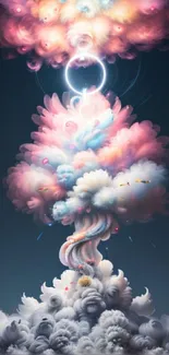 Surreal cloud explosion in vibrant colors on a dark sky background.