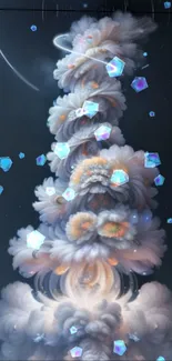 Surreal fantasy cloud with crystals wallpaper.