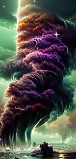 Surreal cloud vortex with vibrant colors.