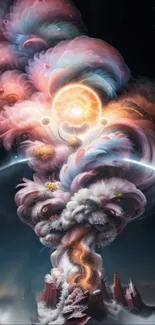 Surreal artwork of a colorful cosmic cloudscape with a dreamy atmosphere.