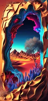 Surreal abstract desert art with vibrant colors and a creative design.