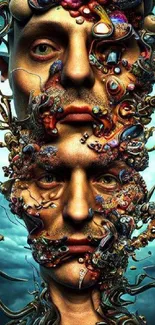 Surreal digital art with vibrant abstract face design.